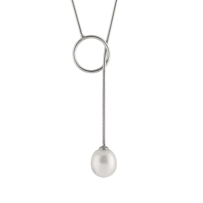 Silver Pearl Lariat Necklace