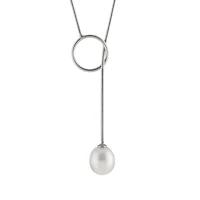 Silver Pearl Lariat Necklace