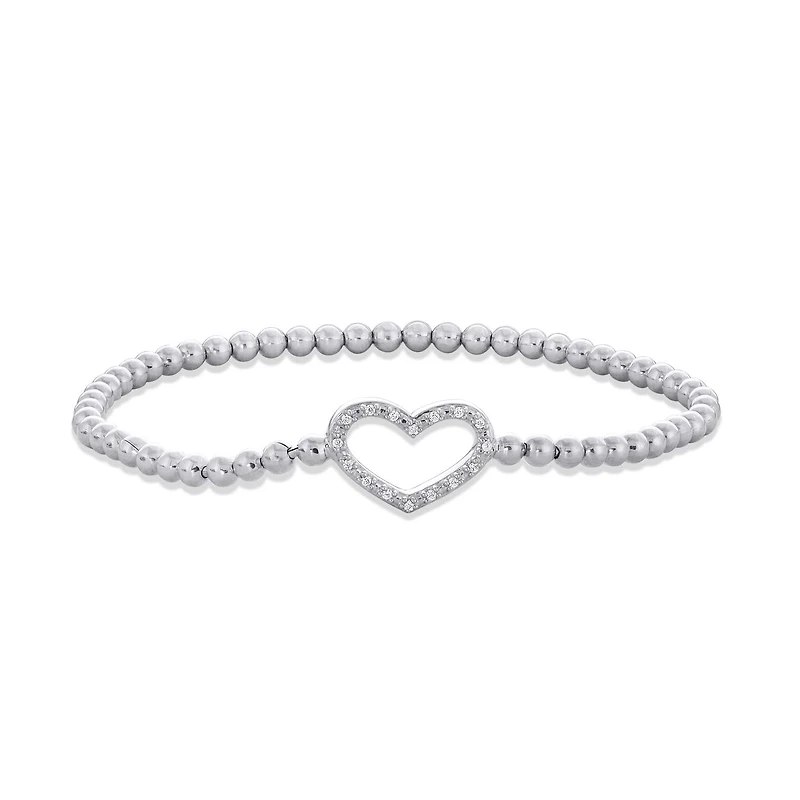 Sterling Silver 0.04Ctw Diamond Stretch Heart Bracelet