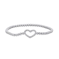 Sterling Silver 0.04Ctw Diamond Stretch Heart Bracelet