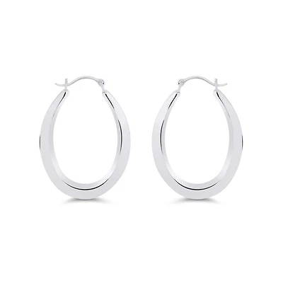 14K White Gold Oval Hoop Earrings