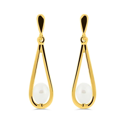 10K Yellow Gold Freshwater Pearl Dangle Earrings