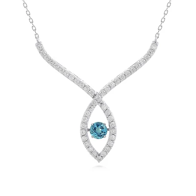Sterling Silver Blue Topaz & Created White Sapphire Dancing Necklace