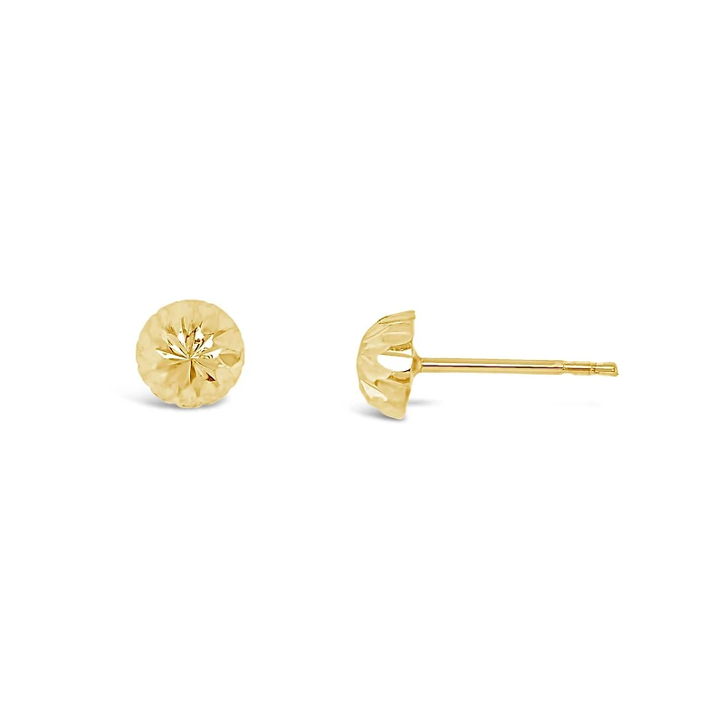 10K Yellow Gold 5mm Diamond Cut Half Ball Earrings