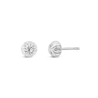 10K White Gold 5mm Diamond Cut Half Ball Earrings