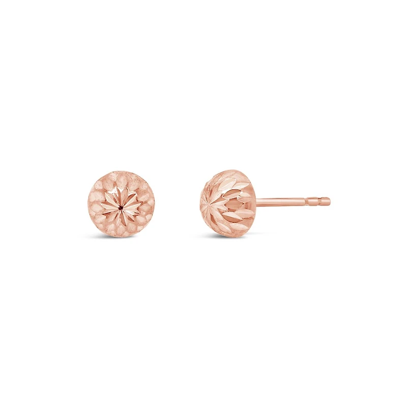10K Rose Gold Diamond Cut Half Ball Earrings