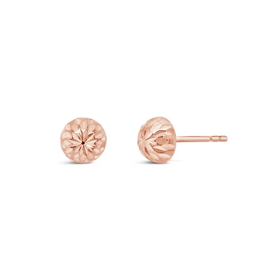 10K Rose Gold Diamond Cut Half Ball Earrings