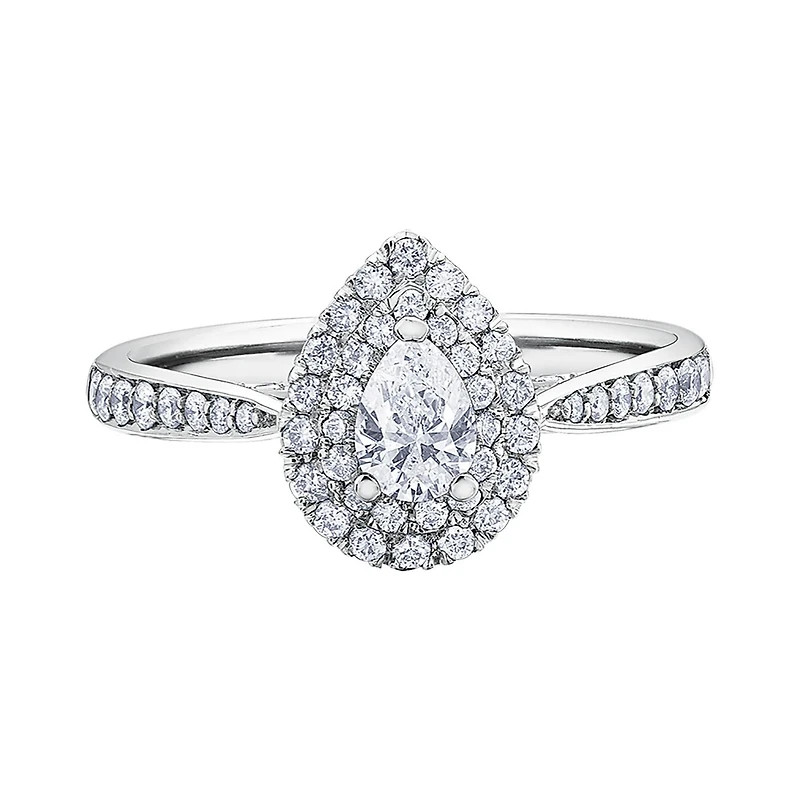 Glacier Fire 14K White Gold Pear Shaped Canadian Diamond 0.75CTW Bridal Ring