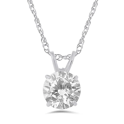 10K White Gold 6mm Round Cubic Zirconia Solitaire Pendant with 17" Chain