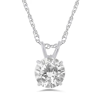 10K White Gold 6mm Round Cubic Zirconia Solitaire Pendant with 17" Chain