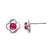10K White Gold Ruby Flower Earrings