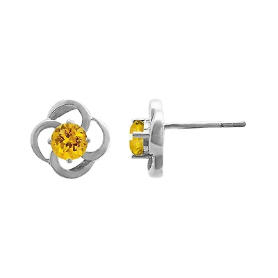 10K White Gold Citrine Flower Earrings