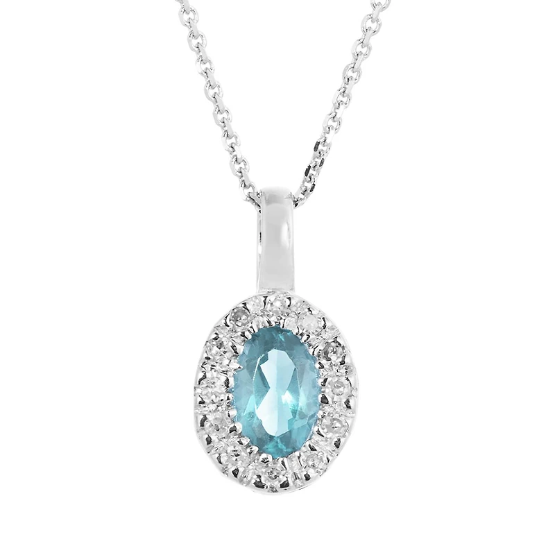 10K White Gold 0.05Ctw Diamond And Blue Topaz Halo Pendant