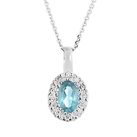 10K White Gold 0.05Ctw Diamond And Blue Topaz Halo Pendant