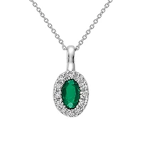 10K White Gold Emerald And Diamond Halo Pendant
