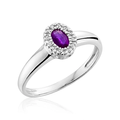 10K White Gold Amethyst & 0.05CTW Diamond Halo Ring