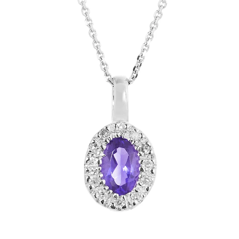 10K White Gold Amethyst & 0.05CTW Diamond Halo Pendant