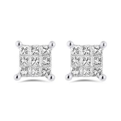 10K White Gold 0.50CTW Princessa Diamond Earrings