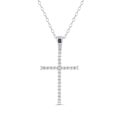 10K White Gold 0.10CTW Diamond Cross Pendant