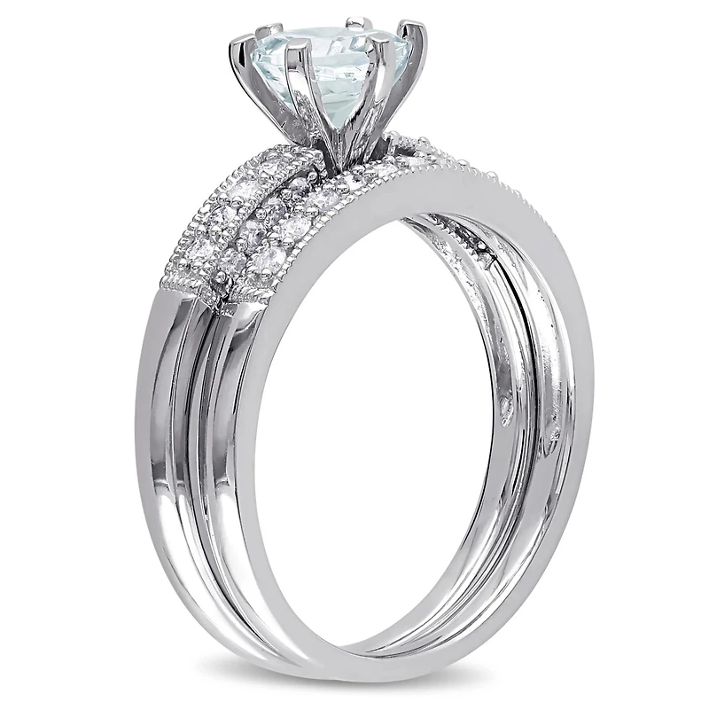 Julianna B 10K White Gold 0.33CTW Diamond & Aquamarine Bridal Set