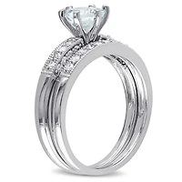 Julianna B 10K White Gold 0.33CTW Diamond & Aquamarine Bridal Set