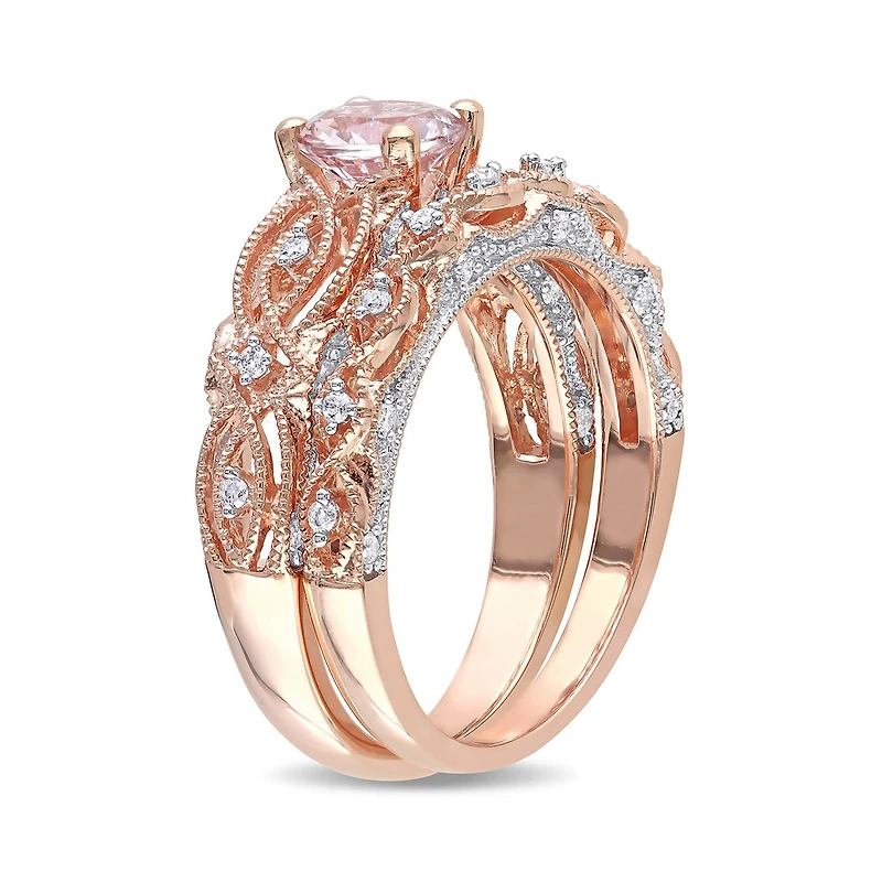 Julianna B 10K Rose Gold 0.25CTW Diamond & Morganite Bridal Set