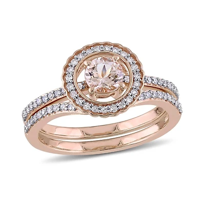 Julianna B 10K Rose Gold 0.33CTW Diamond & Morganite Bridal Set
