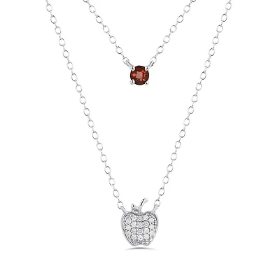 Enchanted Disney Sterling Silver 0.09CTW Apple Diamond & Garnet Necklace