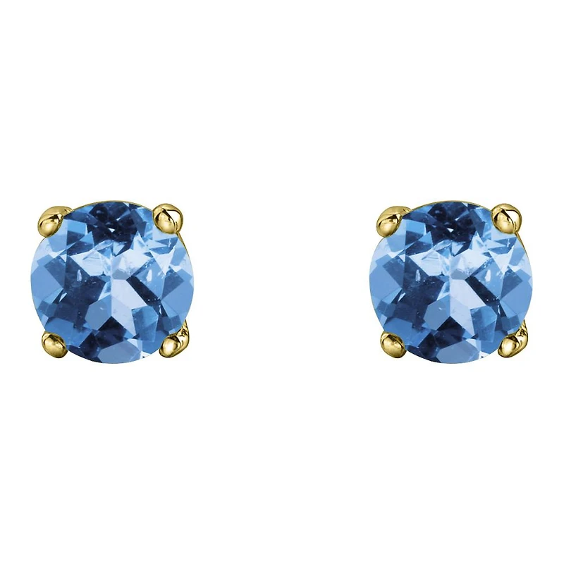 10K Yellow Gold Blue Topaz Stud Earrings