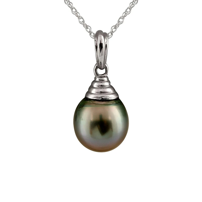 14K White Gold 9mm Tahitian Pearl Pendant