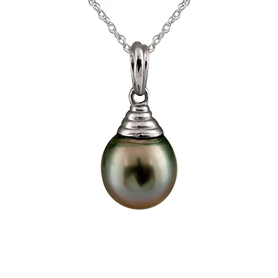 14K White Gold 9mm Tahitian Pearl Pendant