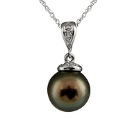 14K White Gold Diamond and Round 11mm Tahitian Pearl Pendant
