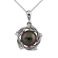 14K White Gold 8mm Tahitian Pearl & Diamond Pendant