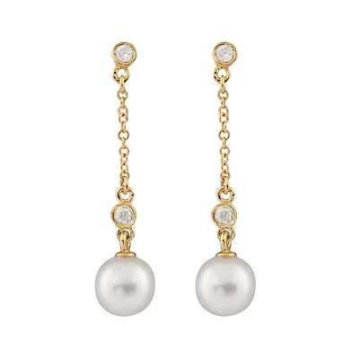 14K Yellow Gold 7-8mm Akoya Pearl & Diamond Earrings