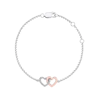 Sterling Silver 10K Rose Gold Diamond Heart Bracelet