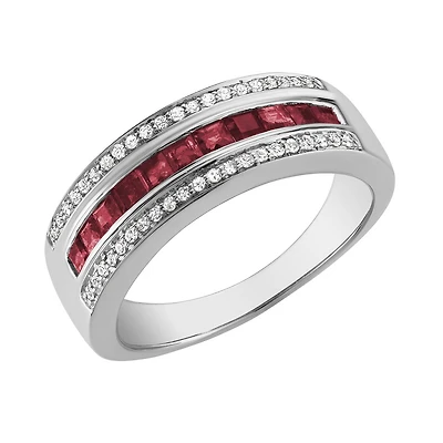 Monaco 10K White Gold Ruby & Diamond Ring