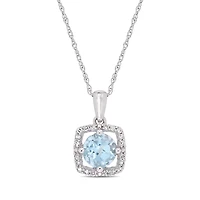 Julianna B 10K White Gold Diamond and Blue Topaz Fashion Pendant with Chain