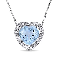 Julianna B 10K White Gold Diamond & Blue Topaz Pendant with Chain