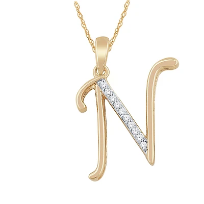 10K Yellow Gold Diamond Initial " N" Pendant