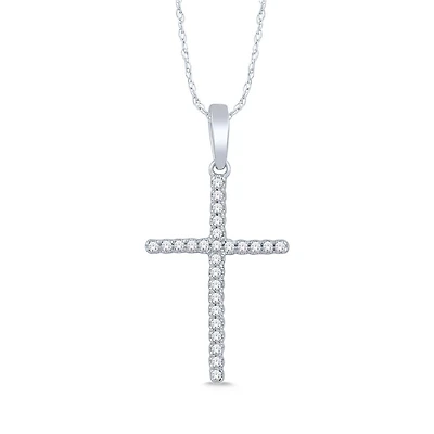 10K White Gold 0.05CTW Diamond Cross Necklace
