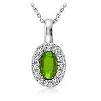 10K White Gold Peridot & 0.04CTW Diamond Halo Pendant