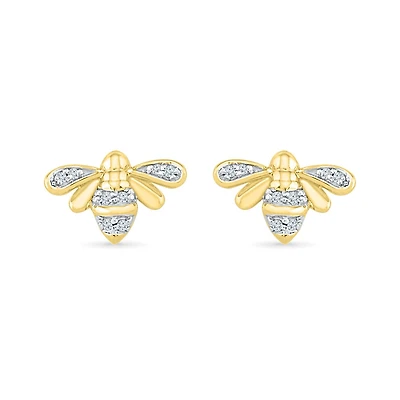 10K Yellow Gold Diamond Bee Earrings