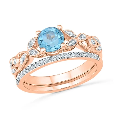 10K Rose Gold 0.15CT Diamond & Blue Topaz Bridal Set