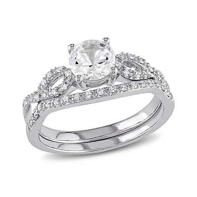 Julianna B 10K White Gold Created Sapphire & Diamond Bridal Set