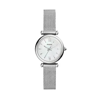 Fossil Women's Carlie Mini Silver Tone Stainless Steel Mesh Watch