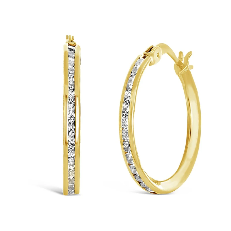10K Yellow Gold 15mm Cubic Zirconia Hoop Earrings