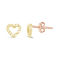 10K Rose Gold Diamond Cut Heart Studs
