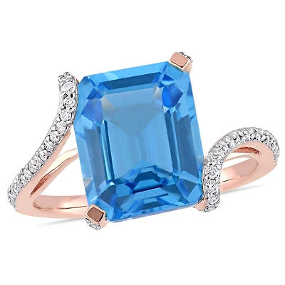 Julianna B 14K Rose Gold Swiss Blue Topaz & Diamond Fashion Ring