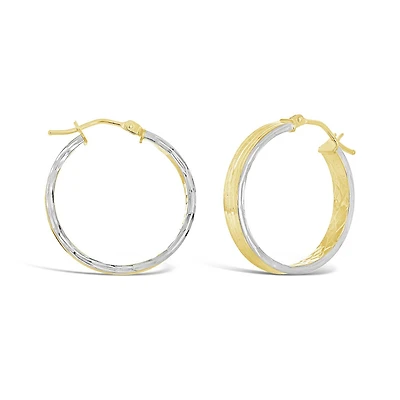 10K Yellow and White Gold Diamond Cut Inside Out Hoops