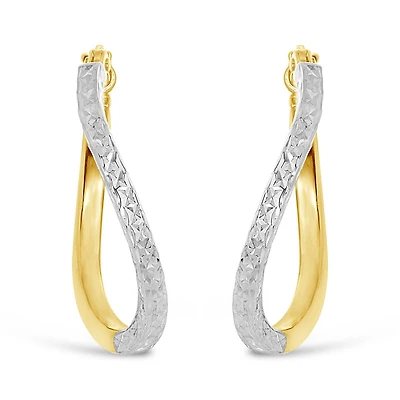 10K Yellow and White Gold Diamond Cut Twisted Hoops